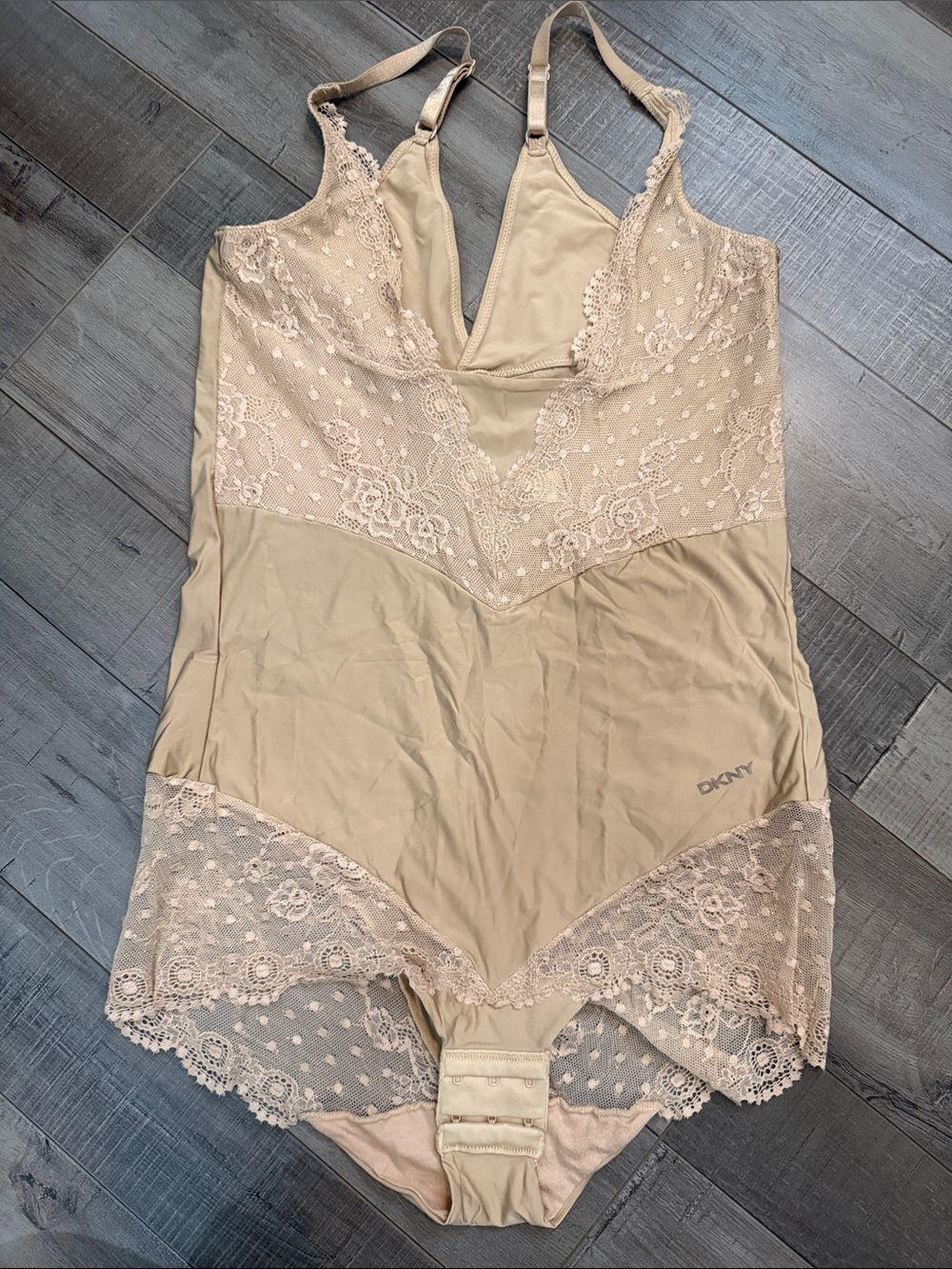 Dkny Beige Lace-Trim Bodysuit Shapewear
